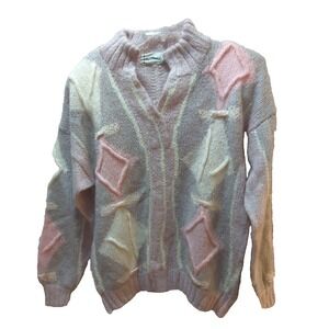 Needleworks Women vintage 80s 90s sweater M fuzzy purple pink iridescent loose